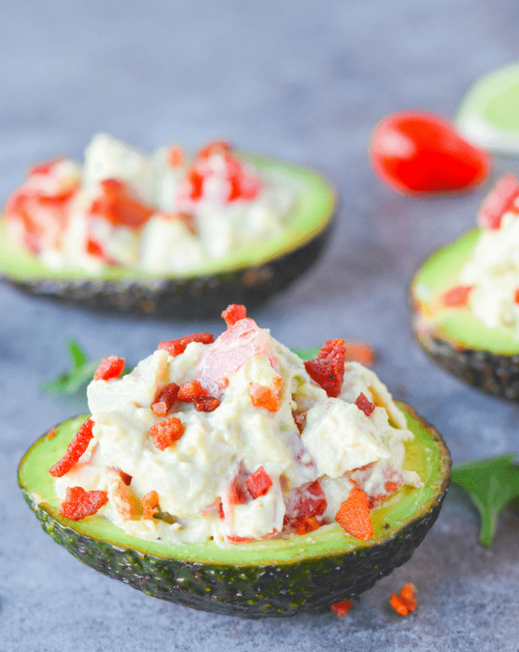 5 Minute Chicken Club Stuffed Avocados