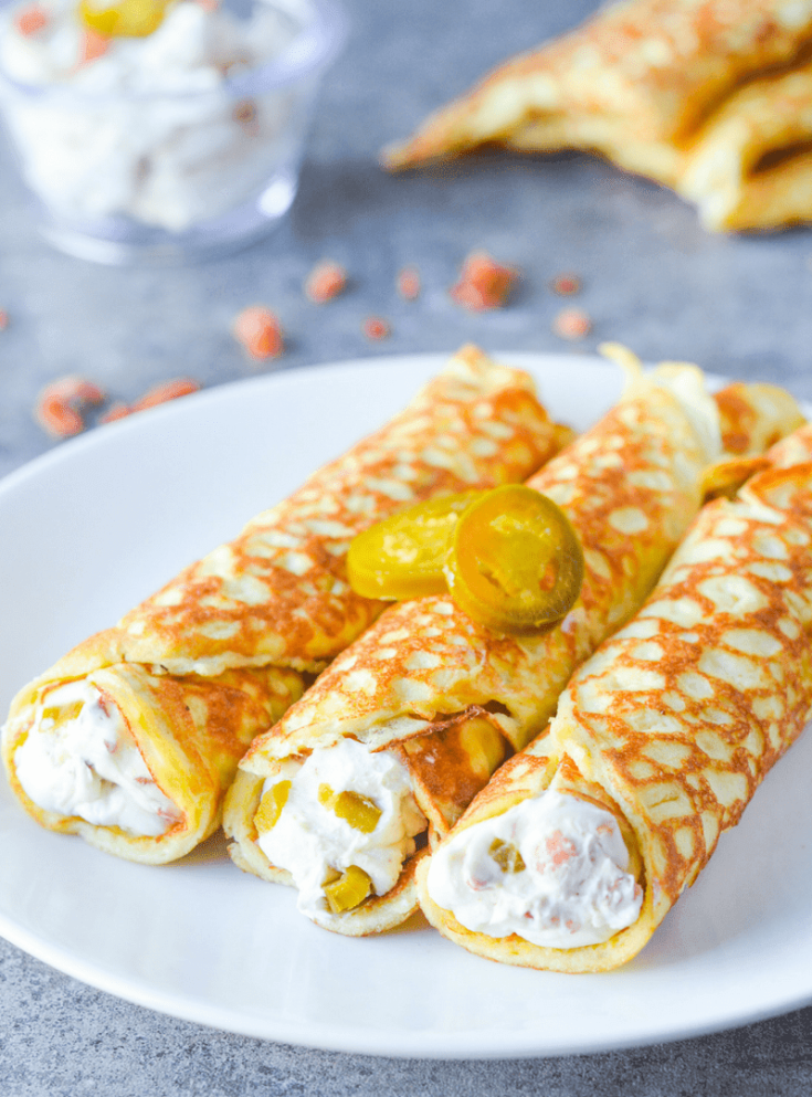 These low carb jalapeno crepes are an amazing flavor adventure--a combination of sweet, savory AND spicy! | heyketomama.com